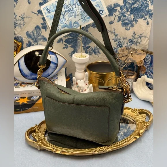 🆕 OROTON 🧿 NWOT Lily Zip Top Leather Crossbody, Olive - Picture 9 of 16
